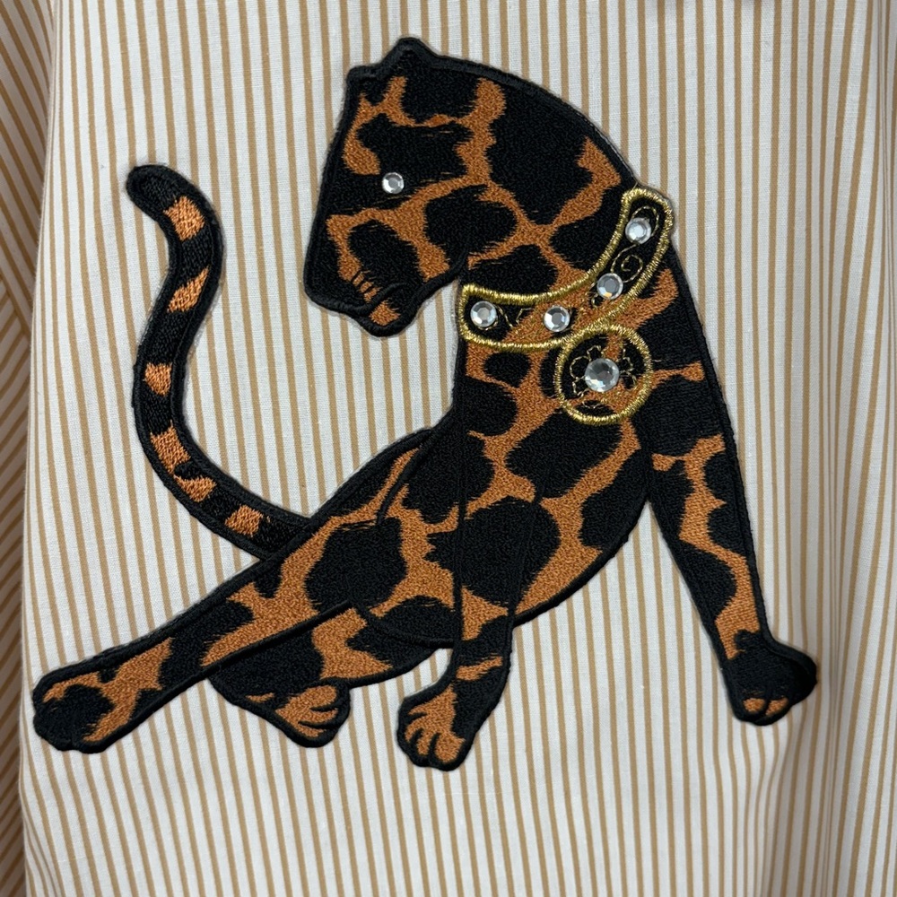Marquis Tan & White Striped Long Sleeve Embroidered Shirt, XL 17.5 35/36 - Picture 7 of 8